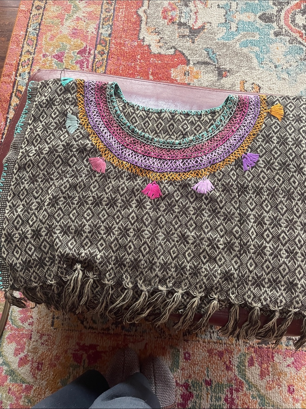 Embroidered Tassel over-sized pullover vest-24” across.